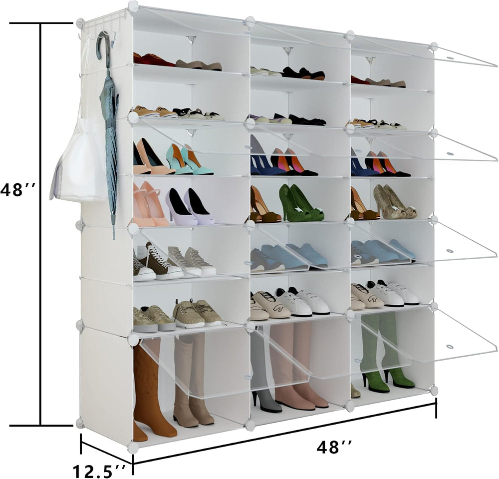 Shoe Rack Organizer, 48 Pair Shoe Storage Cabinet with Door Expandable Plasti...