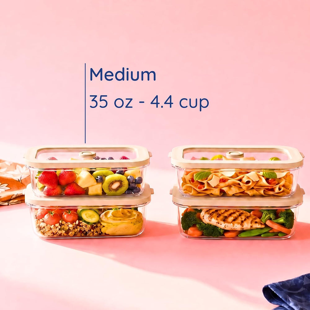 Non-Toxic Glass Food Containers with Lids, 4-Pack, 35 oz, Airtight, Beige
