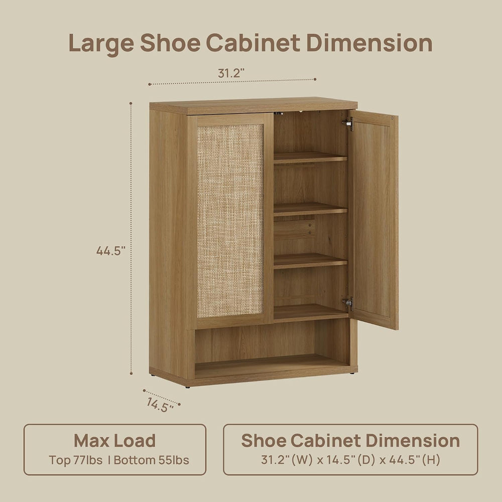 SICOTAS 96.8" Wide Tall Rattan Shoe Storage Cabinet for Entryway with Doors