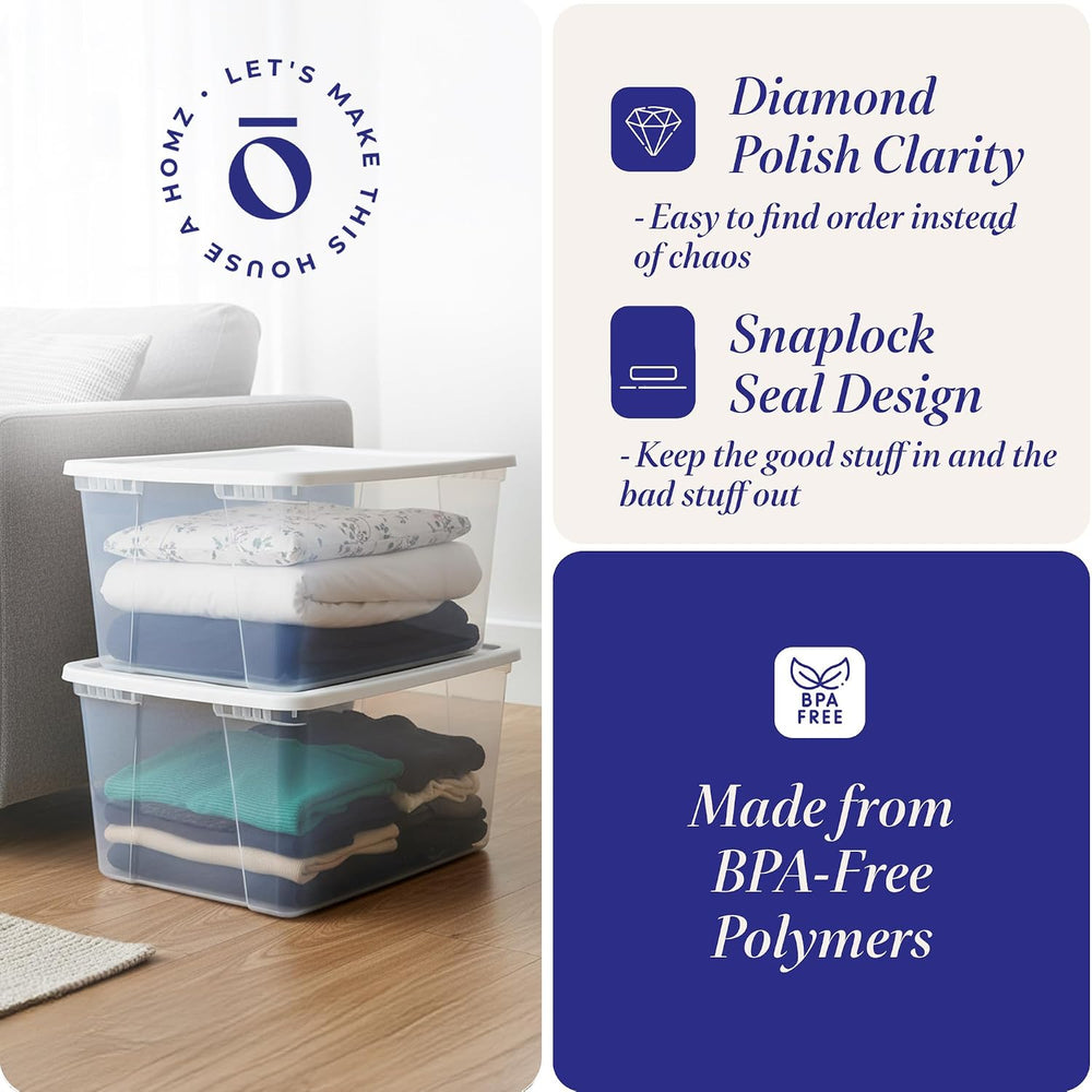 HOMZ Snaplock, Large Clear Plastic Storage Organizer Bins w/Lids, 2 Pack