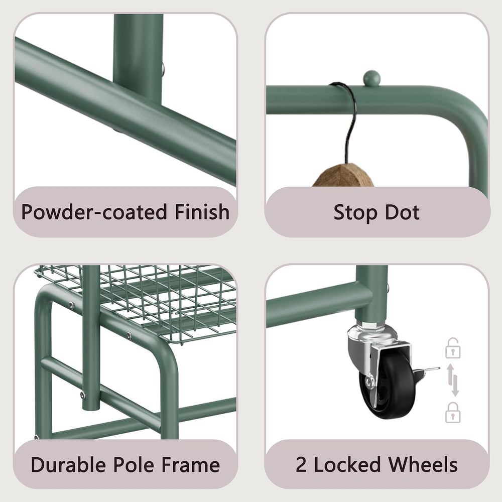 Rolling Laundry Cart with Wheels, Laundry Hamper Basket Organizer with Clothe...
