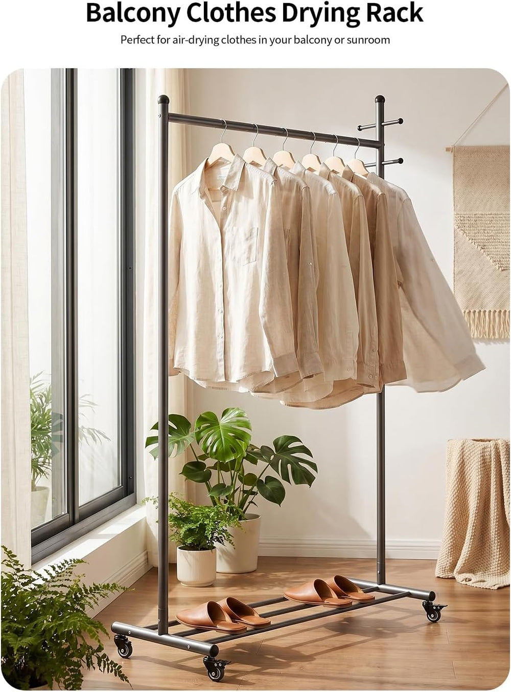 Rolling Clothes Rack Heavy Duty Garment Rack with Wheels Black