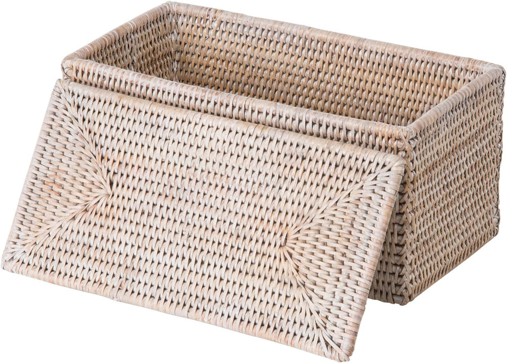 Kouboo La Jolla Rattan Storage Box, Toilet Roll Holder, White Wash