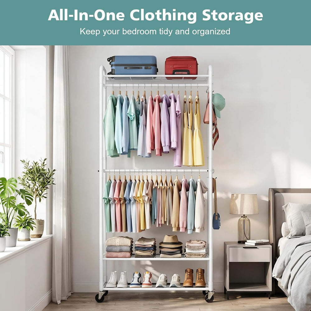 Luxspire Clothes Rack 3-Tier Portable Freestanding Closet with Shelves