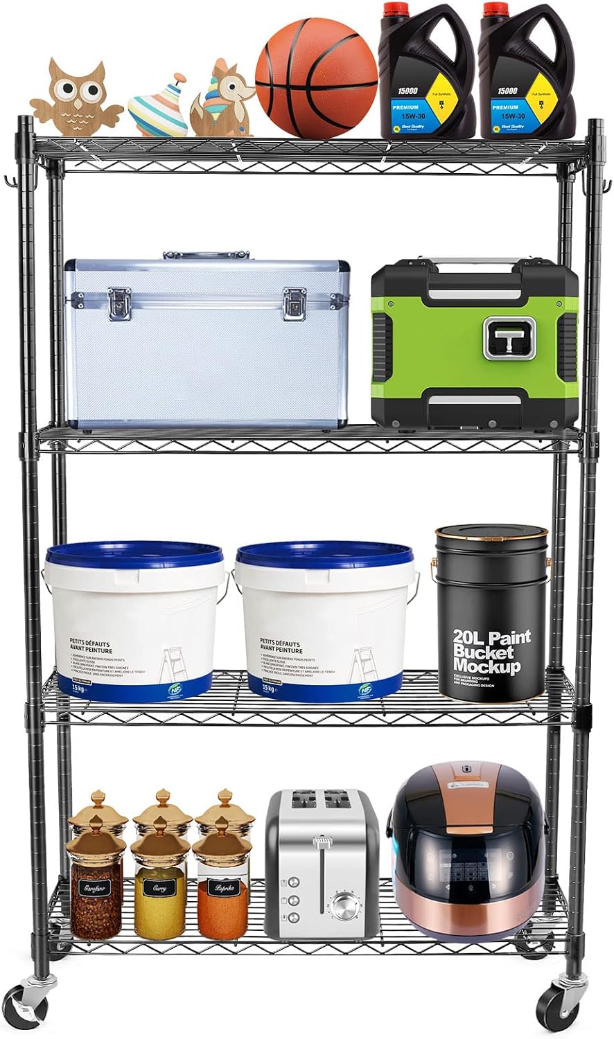 WDT Shelving Storage Units on Wheels Casters, Adjustable Heavy Duty Metal She...