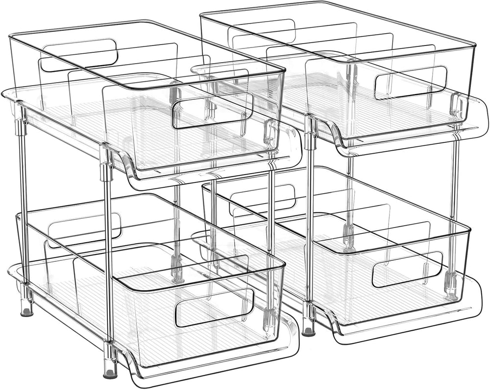 HIHEGD 2-Tier Bathroom Organizer with Dividers, Clear Under Sink and Pull-Out...
