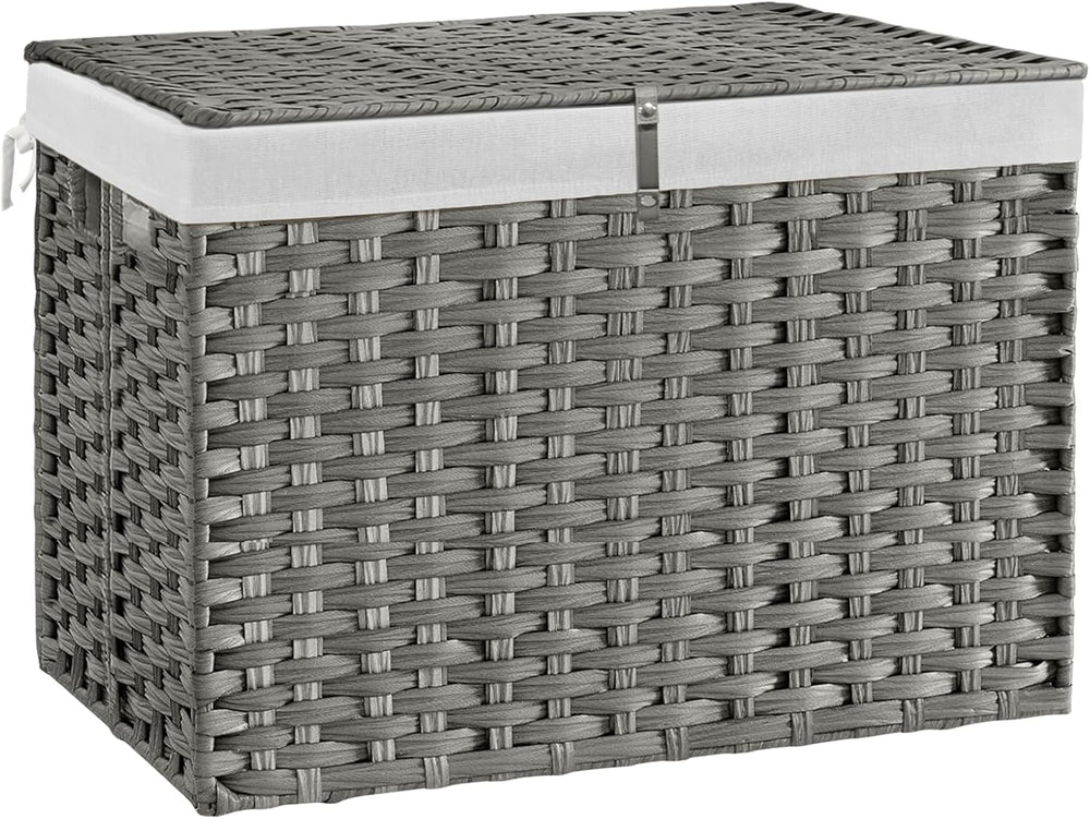 240L Wicker Storage Basket with Lid, Handwoven Rattan Large Shelf Basket with...