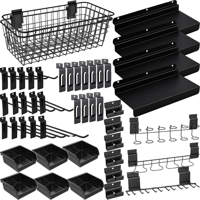 40-Piece Slatwall Organizer Kit - Includes Hooks, Shelves, Baskets, Bins, Screwdriver Holder for Garage & Room Storage