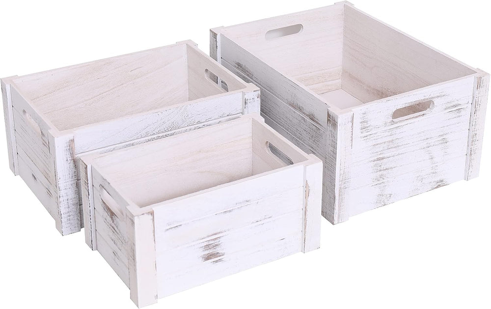 Farmhouse Antique White Wooden Crate For Storage,Rustic Decorative Boxes,Set ...