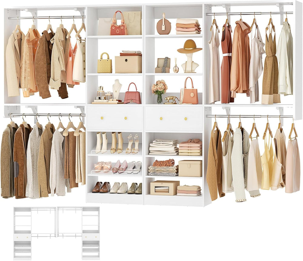 [10 FT Closet System] 120 Inch Reversible Set of 2 Wood Closet Organizer Syst...