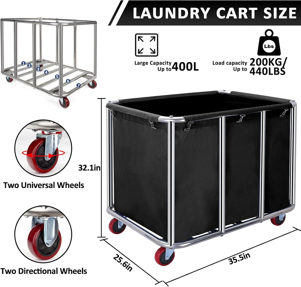 Commercial Laundry Cart with Wheels,Industrial Laundry Cart 400L