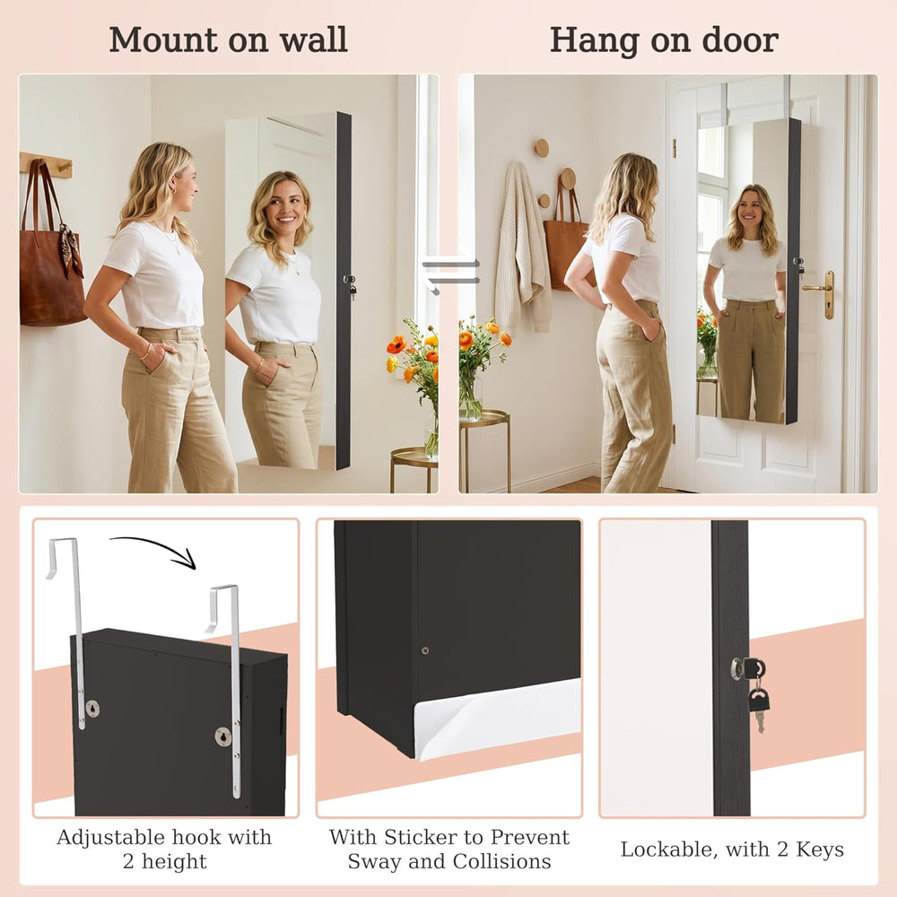 Unisakey Mirror Jewelry Cabinet,Lockable Wall or Door Mounted Jewelry Armoire...
