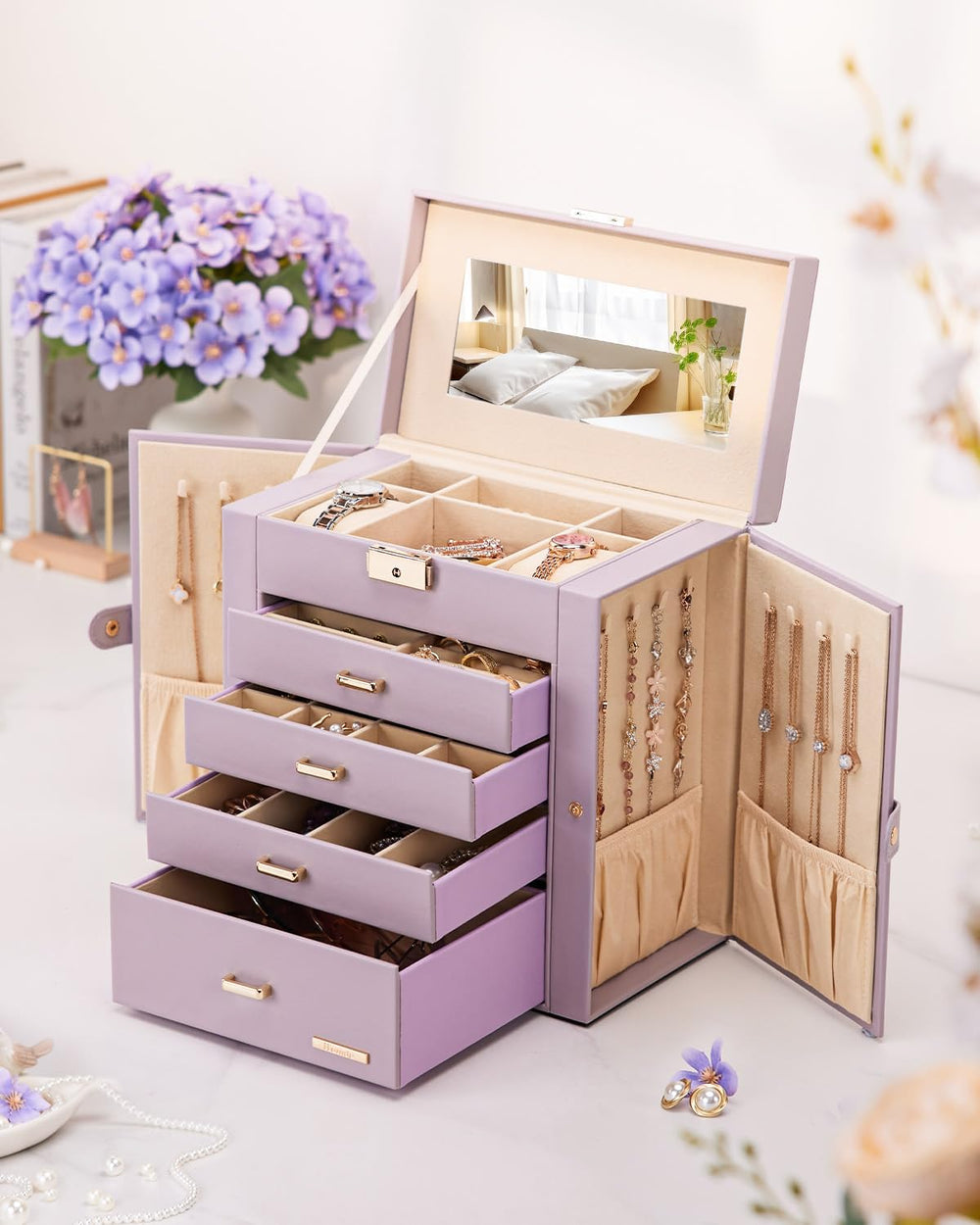 Homde Large Jewelry Box for Women: 5-Layer Organizer with Lock for Dresser