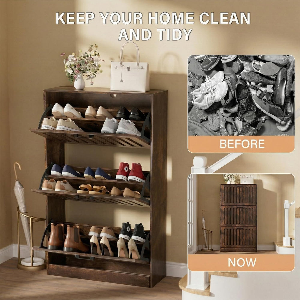 Shoe Storage Cabinet for Entryway Narrow Shoe Rack Cabinet 3 Flip Drawers