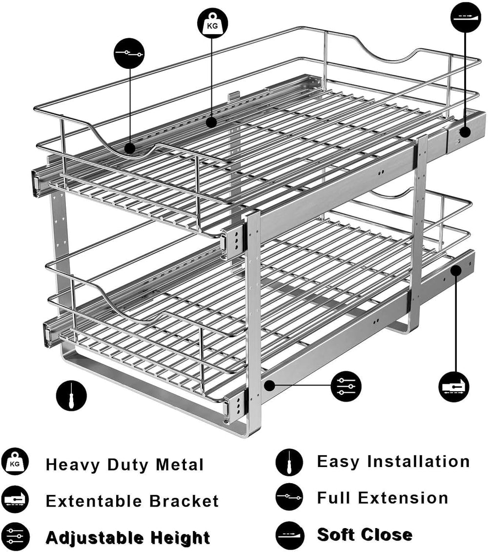 2 Tier Pull Out Cabinet Organizer,(20½"W x 22" D) Soft Close Slide ...