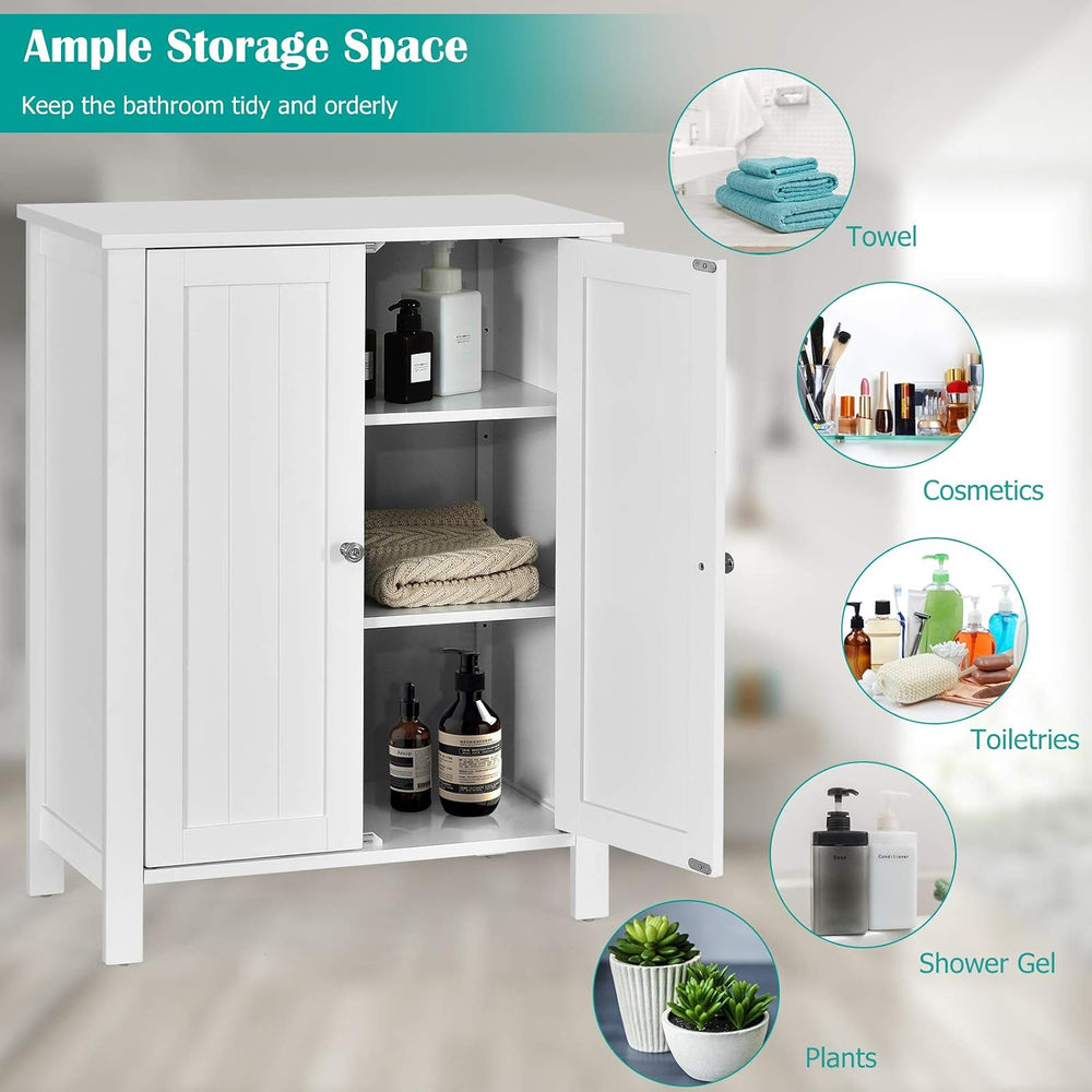 Tangkula Bathroom Floor Cabinet, 3-Tier Storage Cabinet with Double Door &amp...