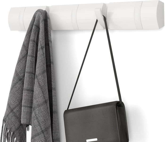 Umbra Flip Coat Rack, Wall Mounted 5-Hook Space Saving, White