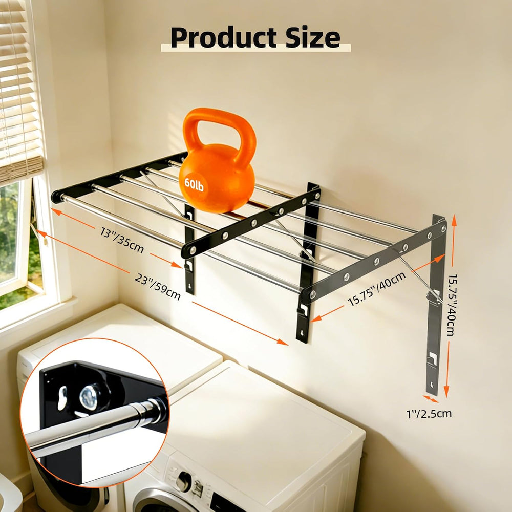 Wall Mounted Drying Rack, Foldable Laundry Rack, Adjustable Width, 60 lbs