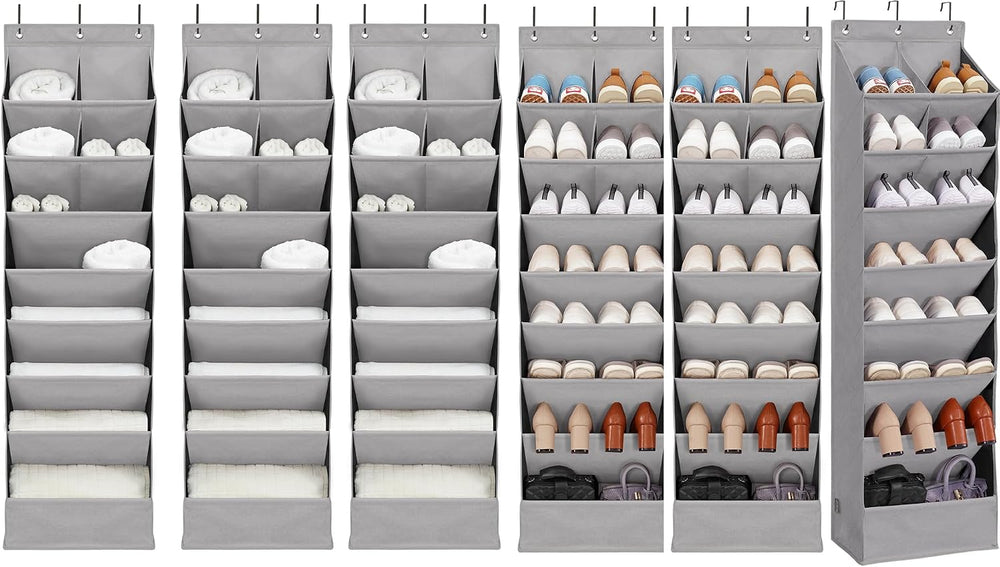 6 Pack Shoe Organizer with 6 Extra Large Pockets and 4 Large Pocket, Over the...