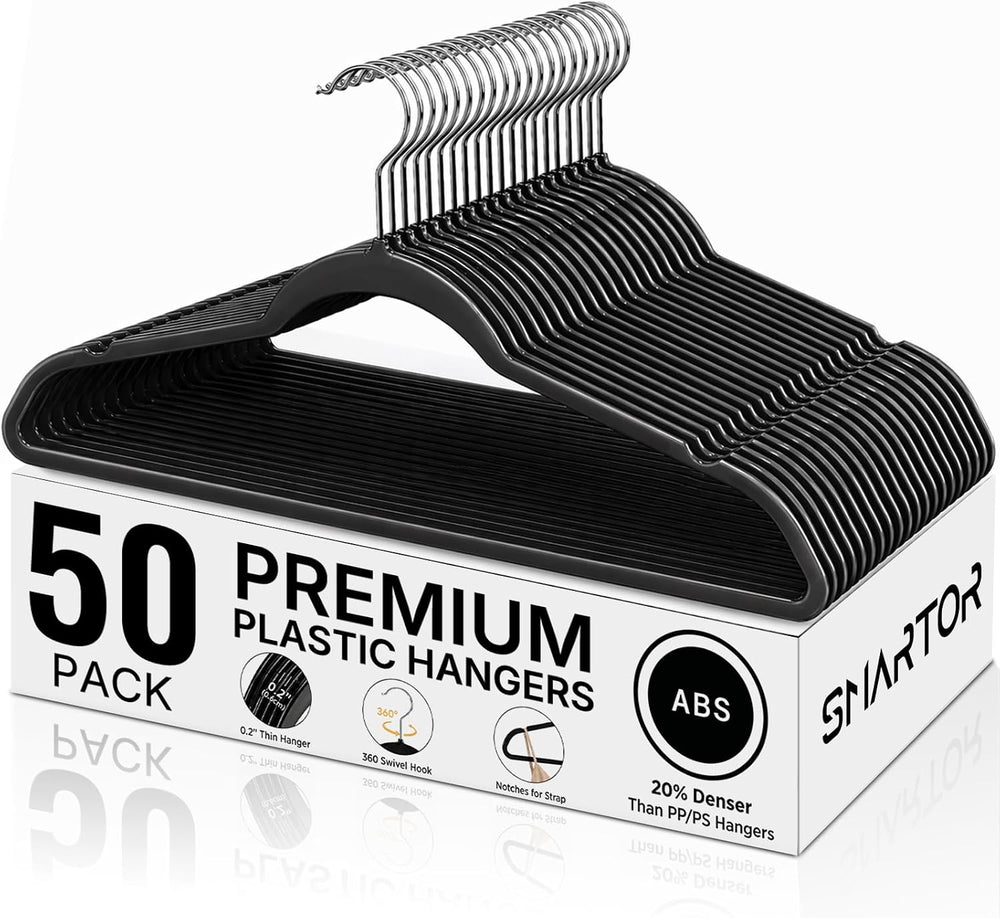 SMARTOR Plastic Hangers 50 Pack, Heavy Duty Plastic Hangers for Clothes