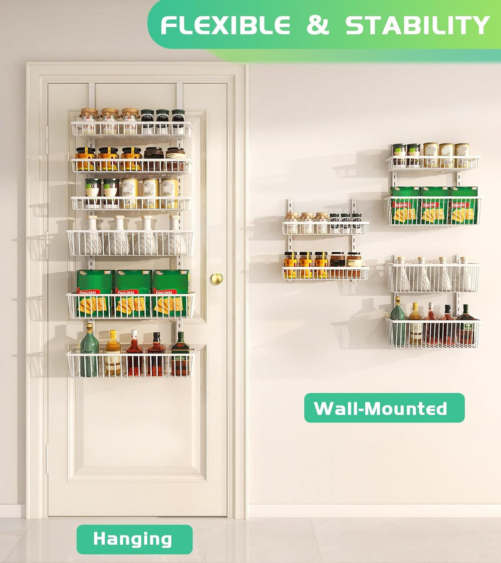 Mefirt Over The Door Pantry Organizer, 6-Tier Deep Baskets, White