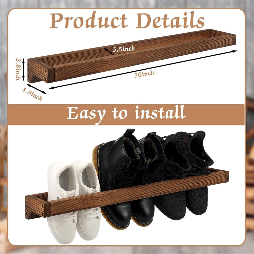 Wenqik 2 Pcs Wall Mounted Wooden Shoe Rack Wood Wall Hanging, Burnt Wood