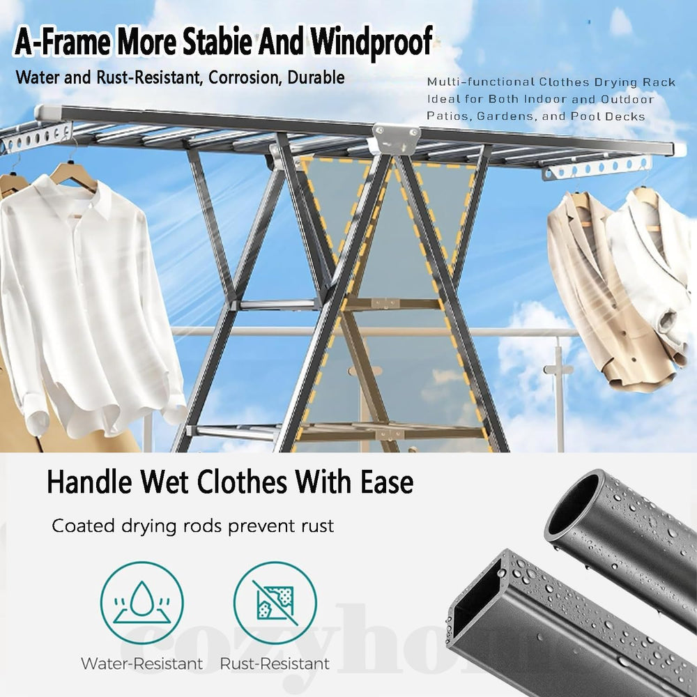 71" Foldable Clothes Drying Rack, Heavy Duty Laundry Drying Rack with Wh...