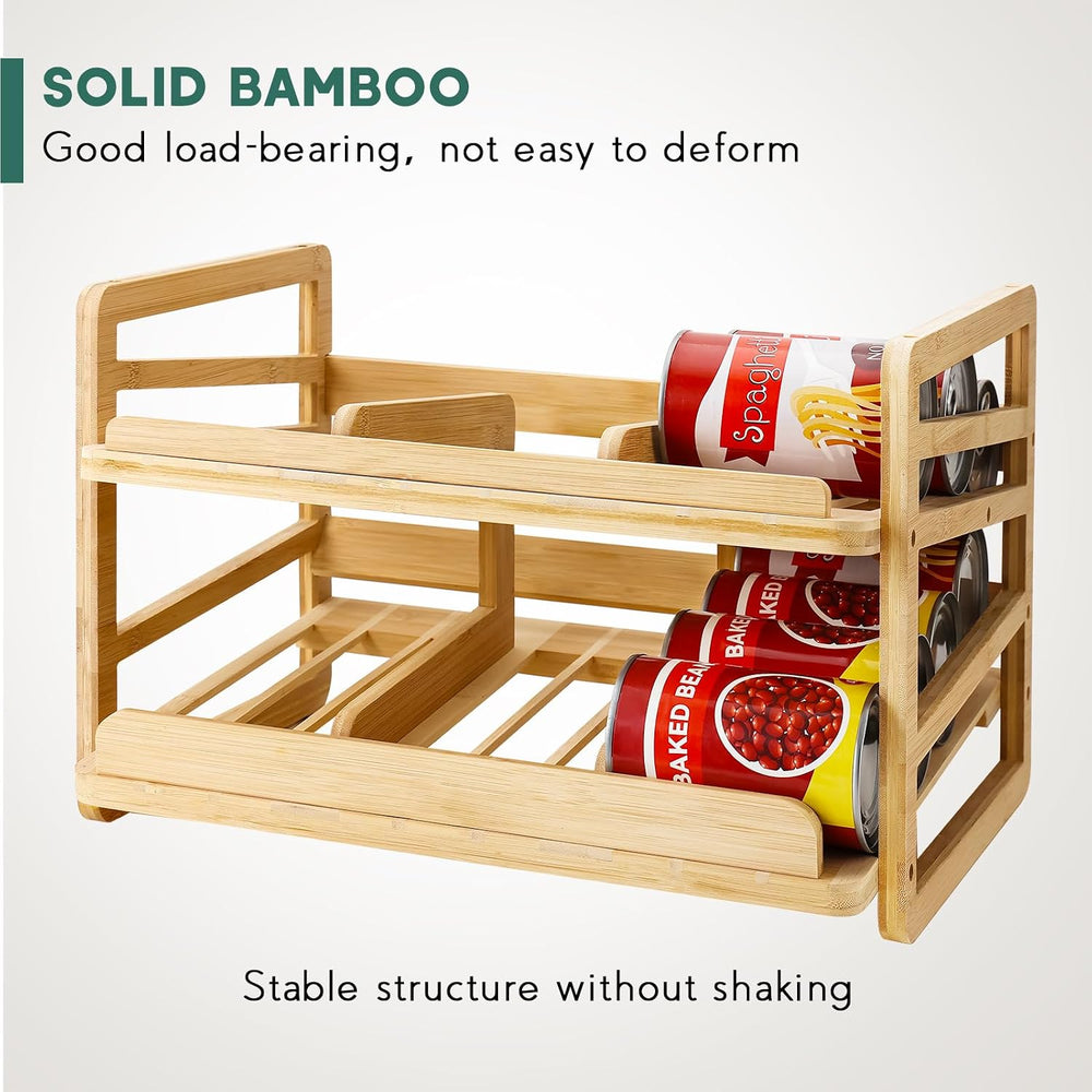Yumkfoi Rolling Bamboo Can Organizer Rack, Stackable Can Storage