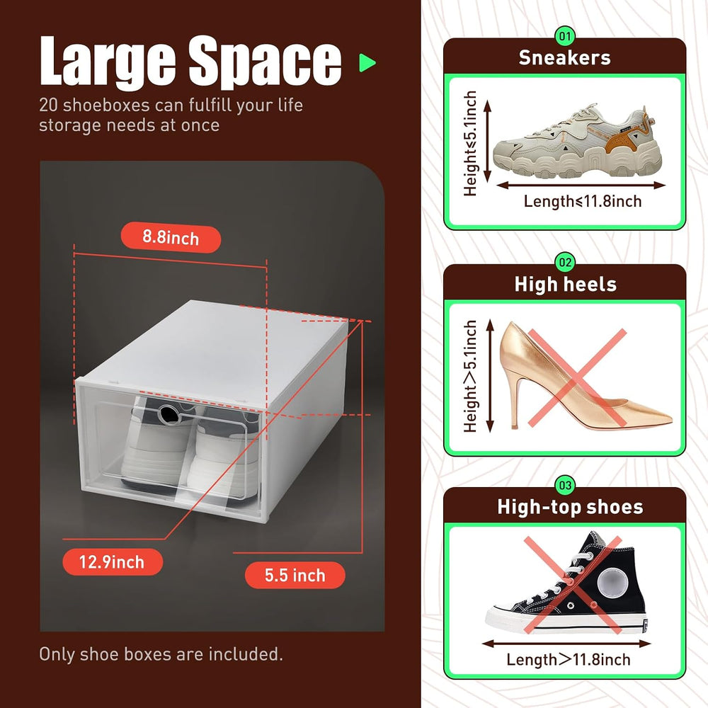 20/24 Pack Clear Clamshell Shoe Storage Boxes,Stackable Shoe Box Organizer,Up...