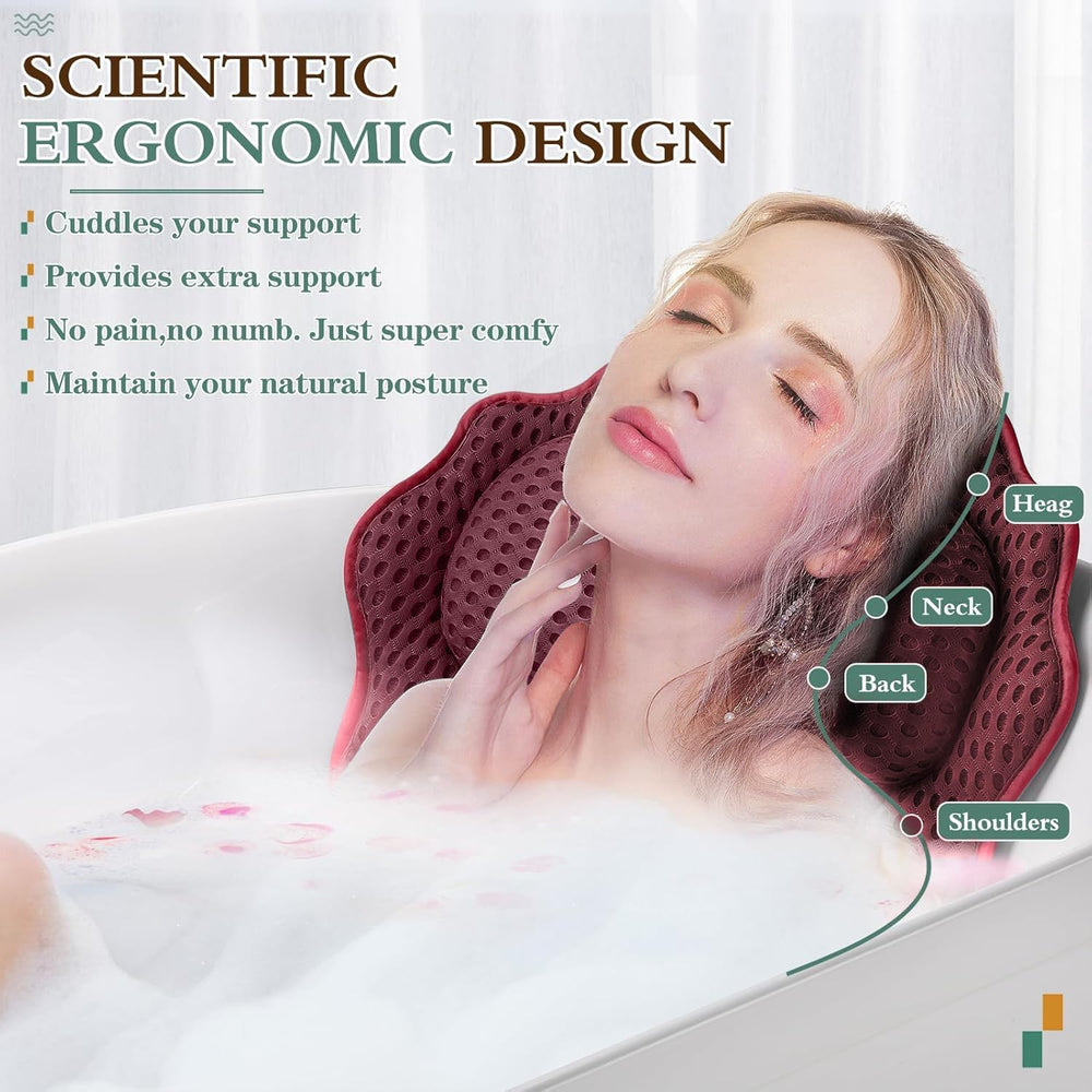 Bath Pillow RUVINCE Ergonomic Luxury Bathtub Pillow with Head,Neck, Shoulder ...