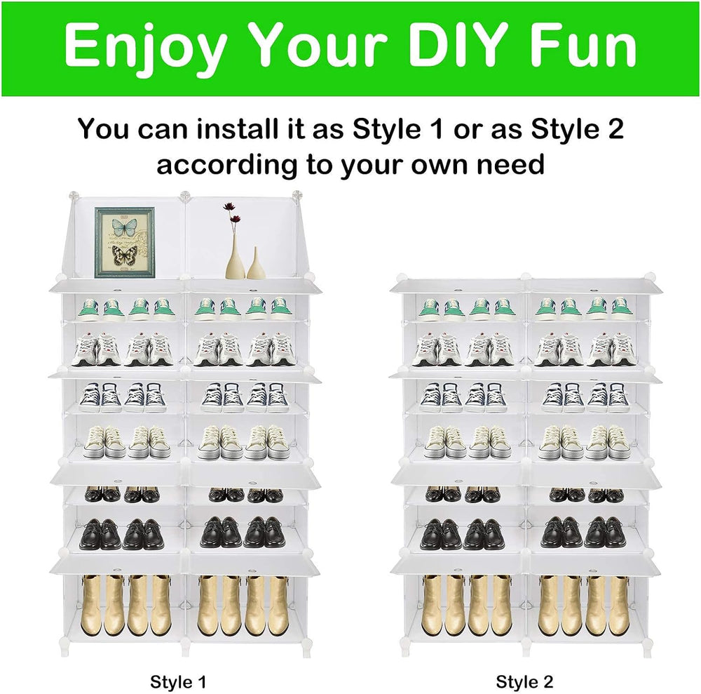 VINGLI Shoe Rack Cube Storage Organizer Shelf Stackable Shoe Tower 7-Tier DIY...