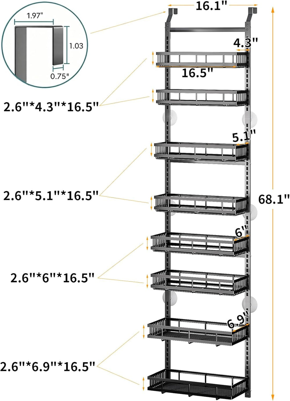 PureBox 8-Tier Over the Door Organizer, Heavy-Duty Metal Hanging Storage Rack...