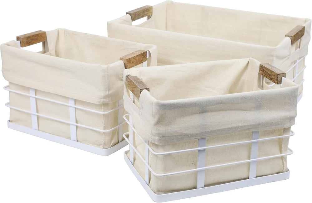 happimess Callan 3-Piece Industrial Wire Nesting Baskets 15", White