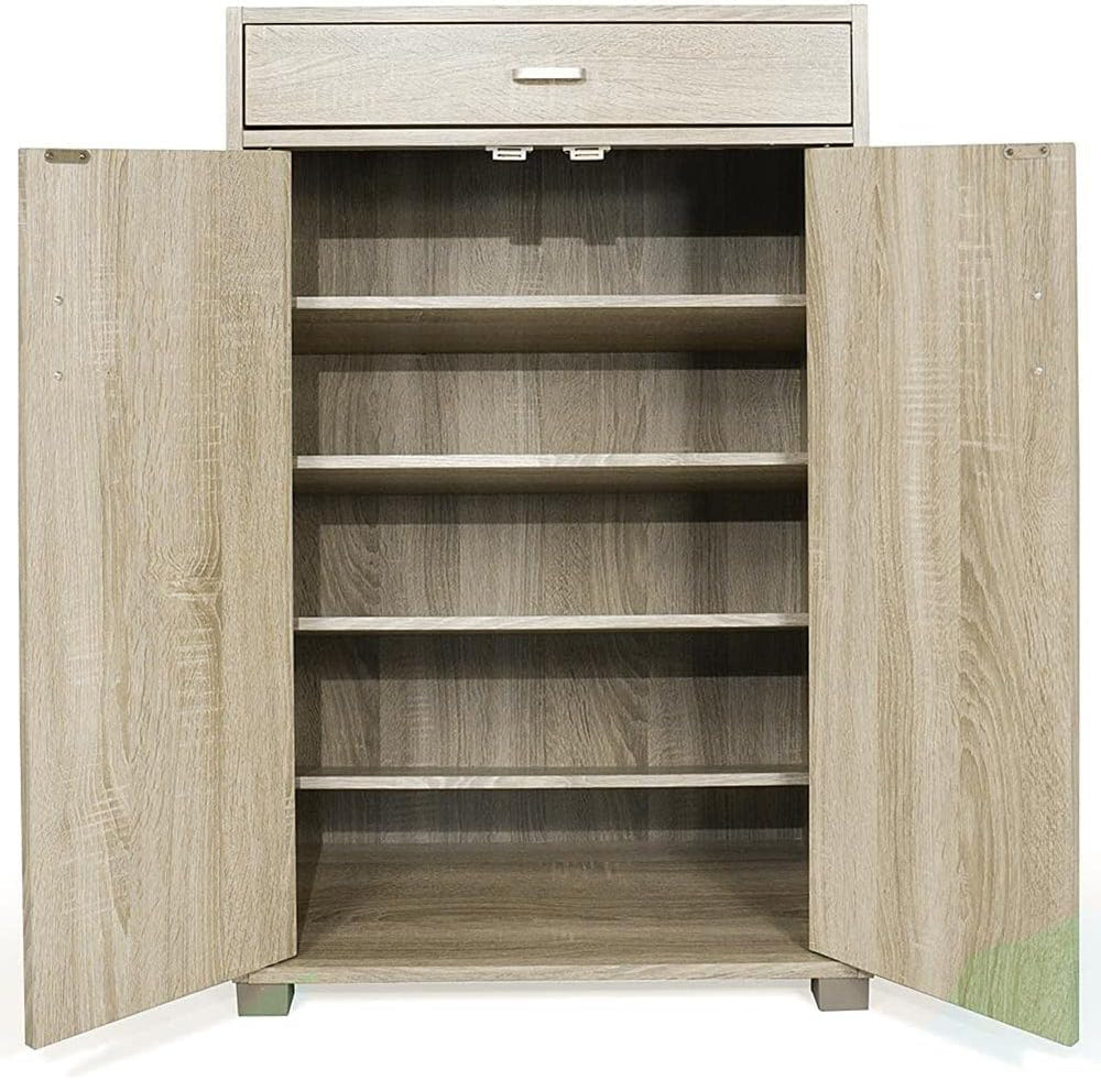 BAKAJI Home 5 Shelves Shoe Rack 2 Doors Drawer Cabinet, Standard, Oak