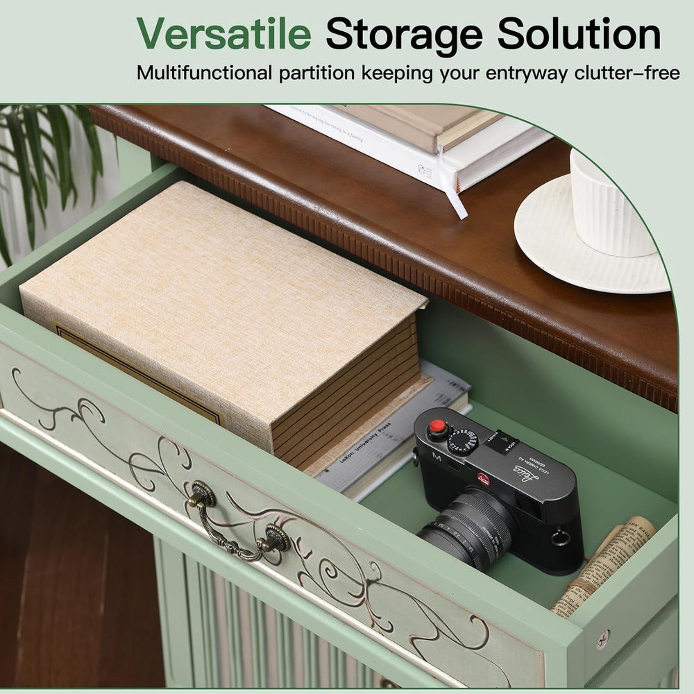 Ahokua Sage Green Accent Cabinet with Drawer and Textured Doors, Farmhouse St...