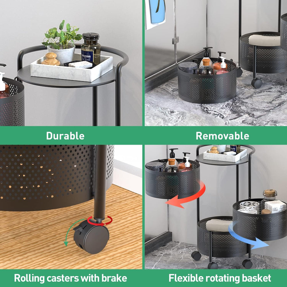JAQ No Assembly Rotating Kitchen Storage Organizer, 3-Tier Metal Basket Rack ...
