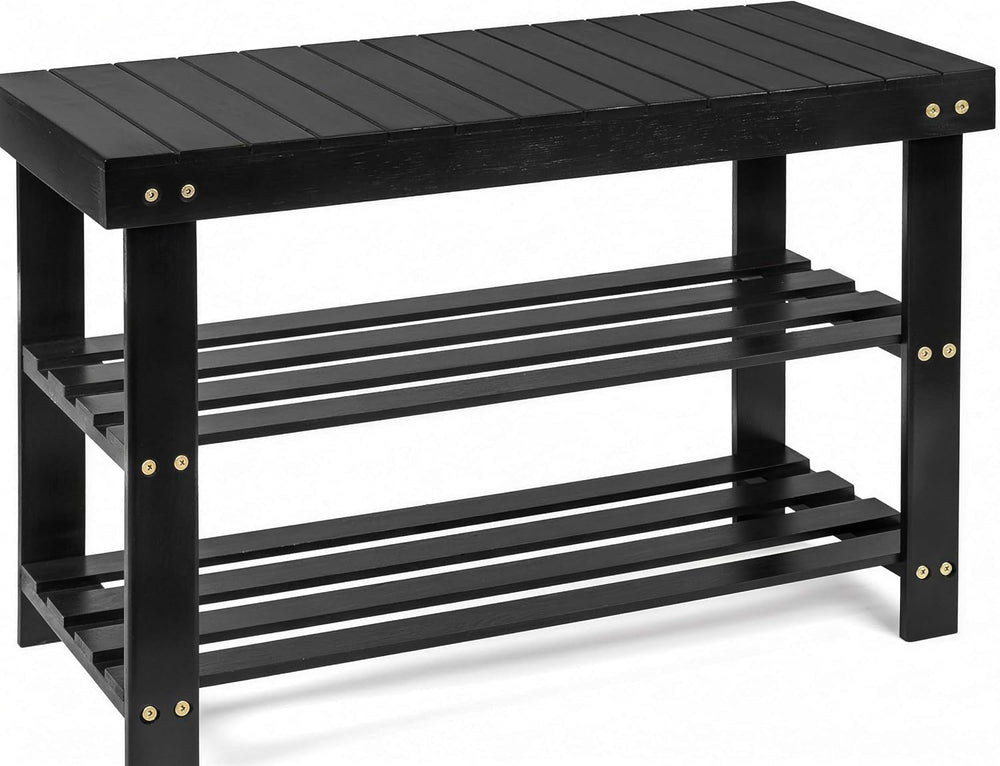 Bamboo 3 Tier Shoe Rack Bench, Premium Shoe Organizer or Entryway Bench, Perf...