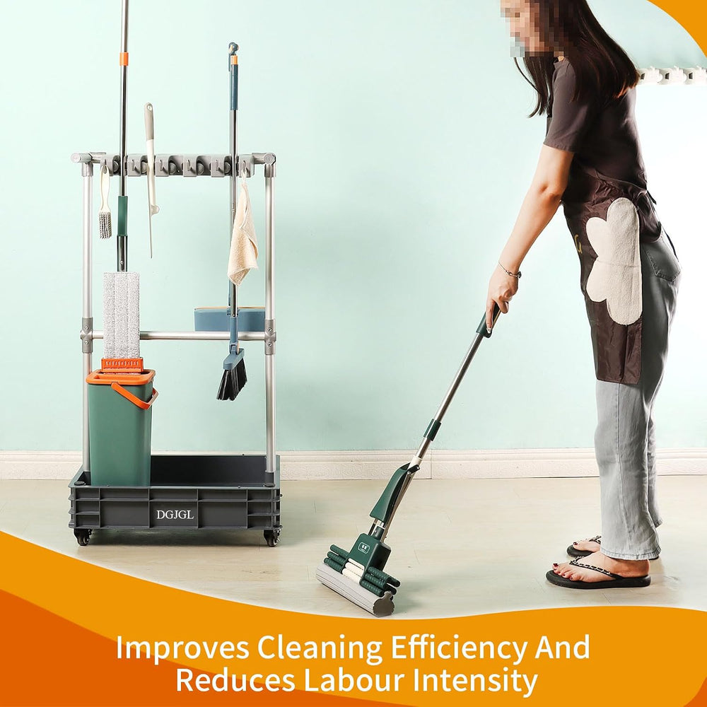 Broom mop Holder Cleaning Supplies Organizer Janitor carts on Wheels Housekee...