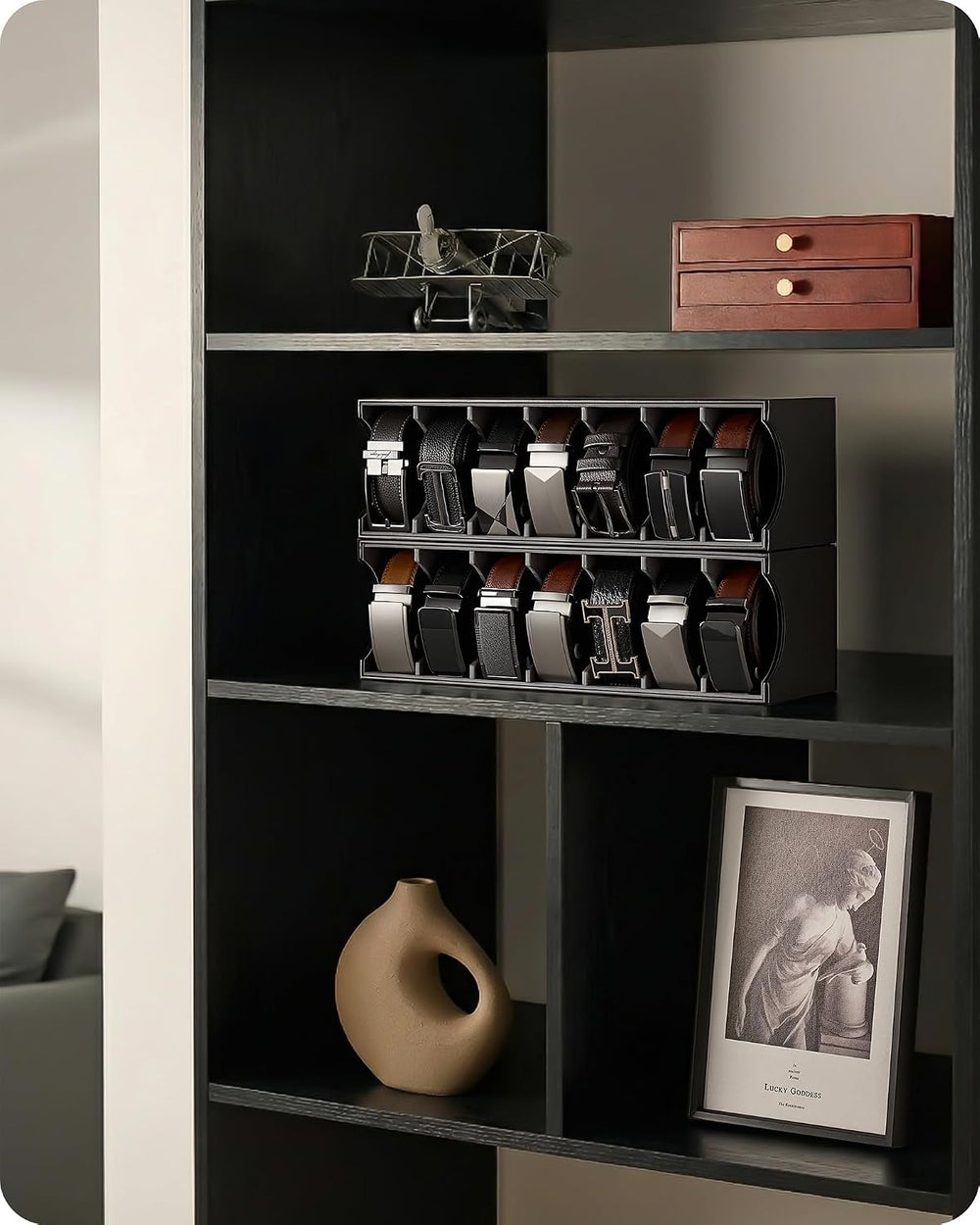 Lolalet Belt Organizer for Closet, Belt Box & Storage Drawer -Black