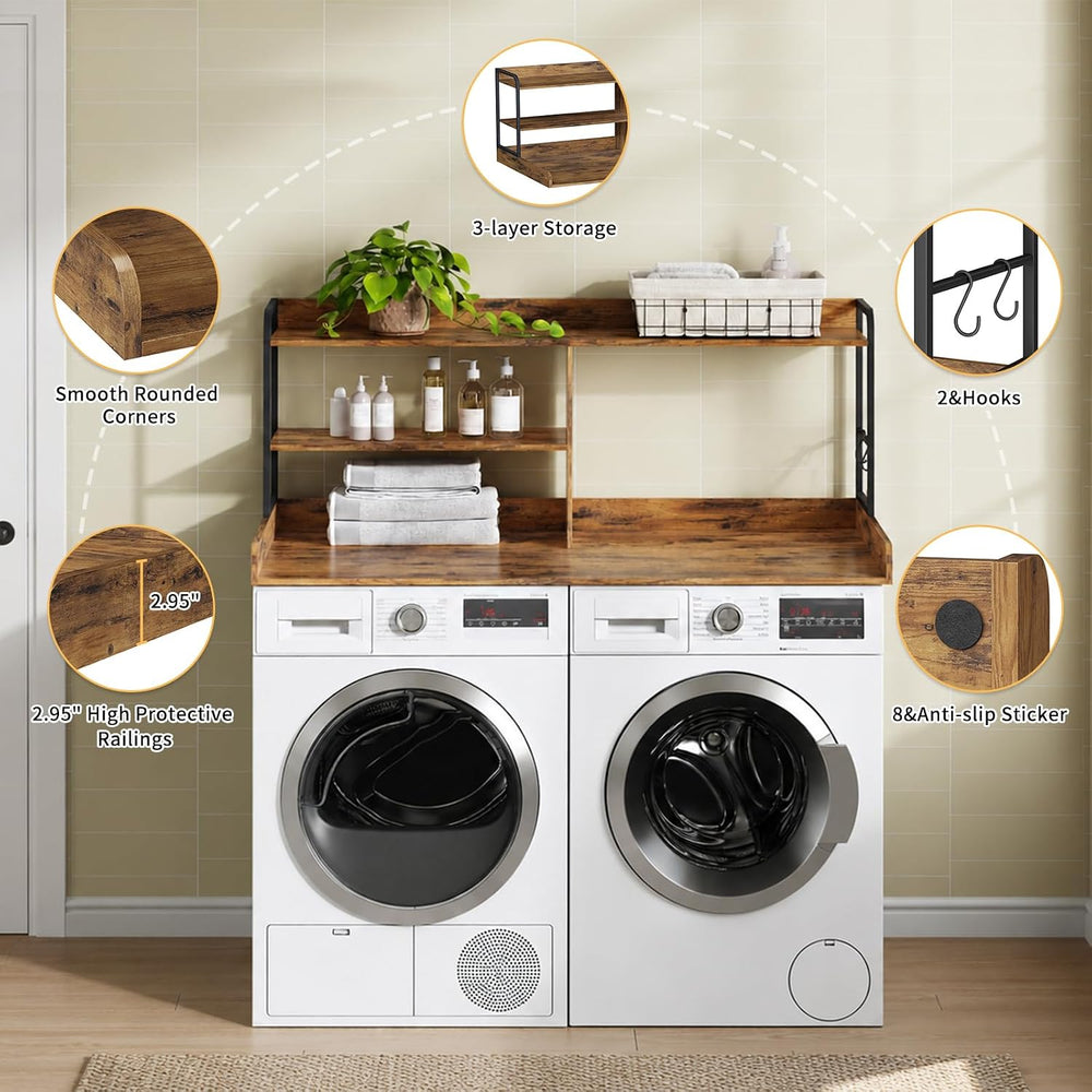 Washer and Dryer Countertop with Shelves, 54" x 27.56" 3 Tiers Larg...