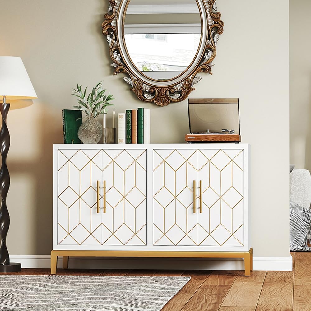 47.8" Accent Storage Cabinet with 4 Doors, Modern Sideboard Buffet Cabin...