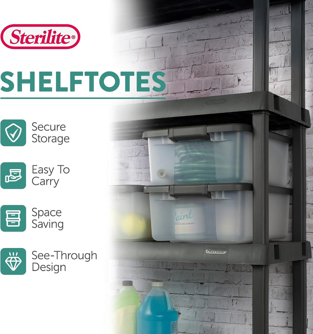 Sterilite 25 Qt ShelfTote, Stackable Storage Bin with Latching Lid, Plastic C...