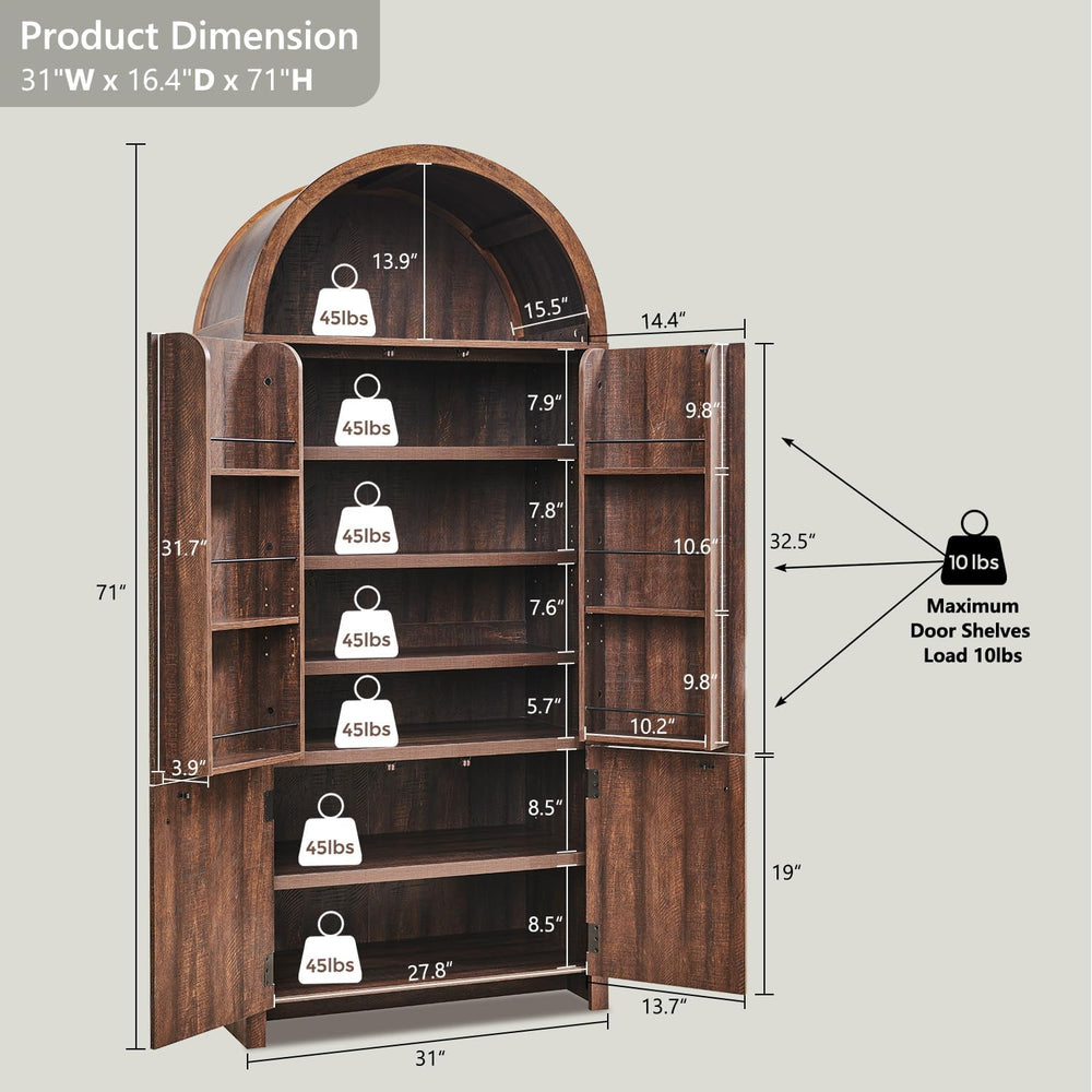 IFBUY 71" Tall Arched Bathroom Storage Cabinet, Modern Fluted Design, Brown