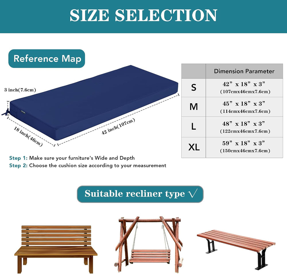 Outdoor Bench Cushions 48 x 18 Inch Thick Waterproof Porch Swing Cushions wit...