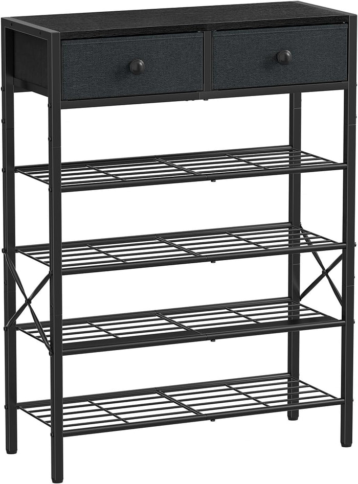 5 Tier Shoe Rack with 2 Drawers, 16-20 Pairs Black Grey
