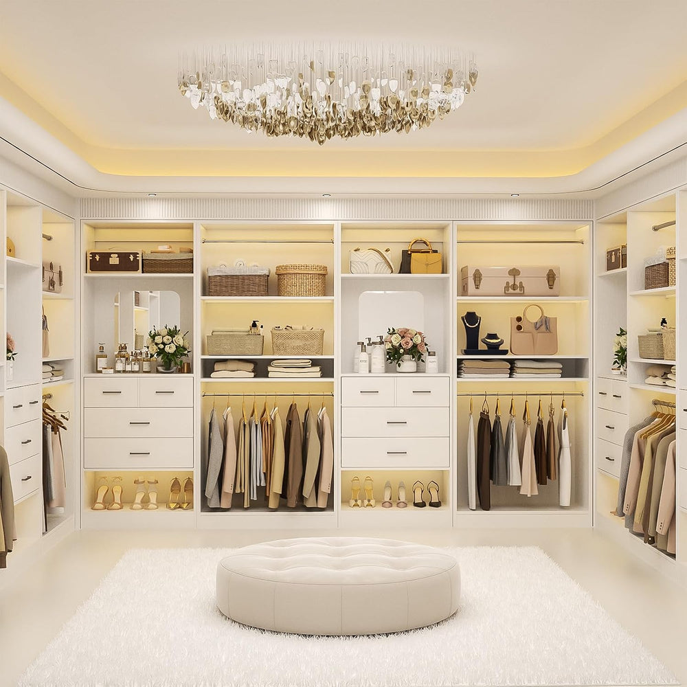 Unikito 61" Closet System, Heavy Duty Wood Closet Organizer with 2 Hangi...