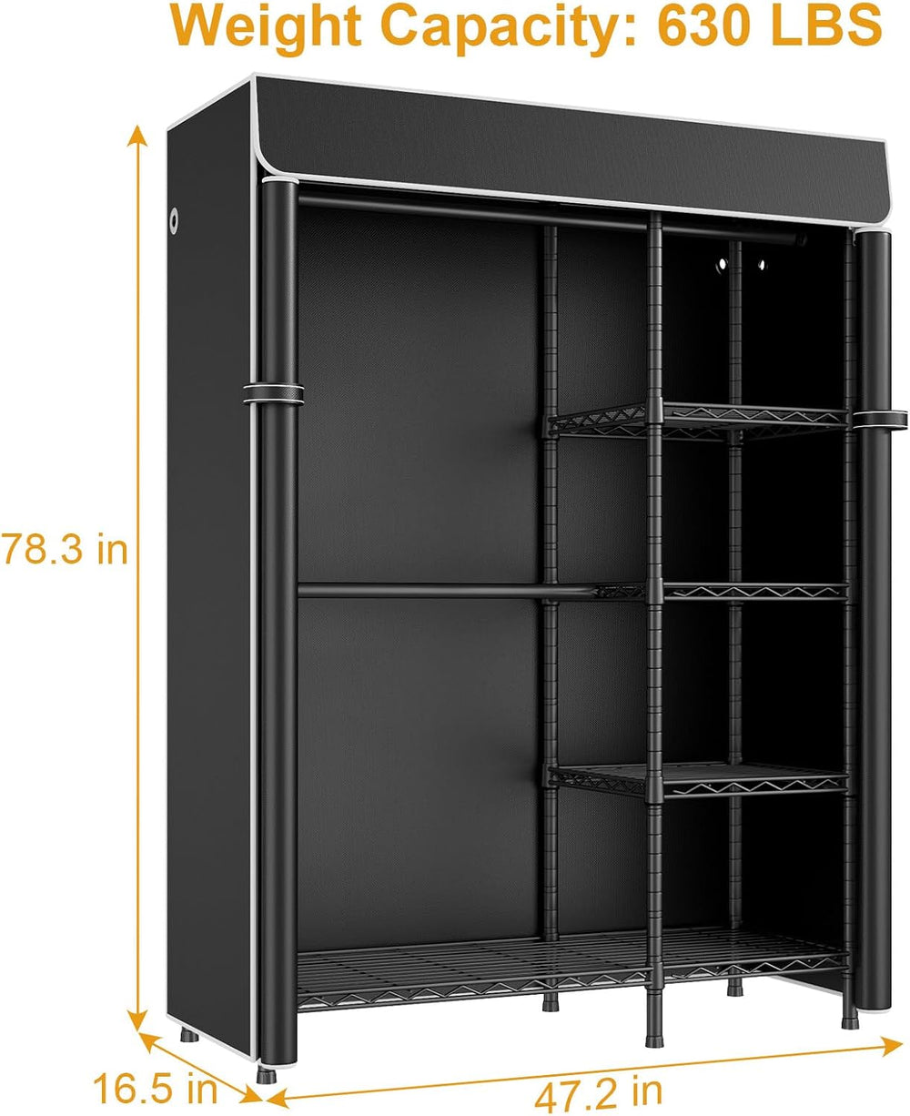 ULIFHOME F2C Clothes Rack with Cover, Black Clothing Racks Heavy Duty