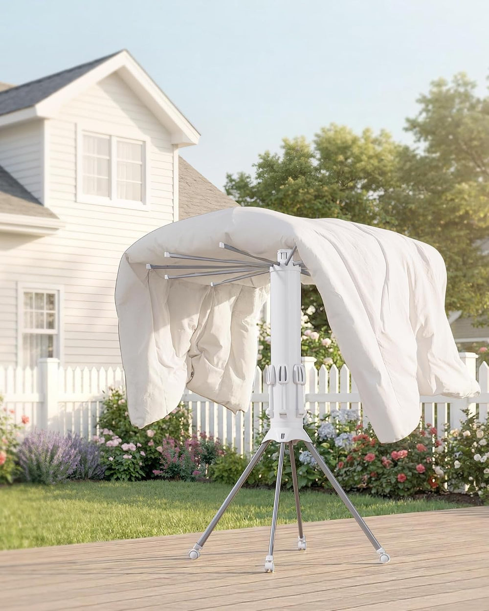 Sakugi Foldable Clothes Drying Rack, 12 Steel Arms, Silent Wheels, 71" H