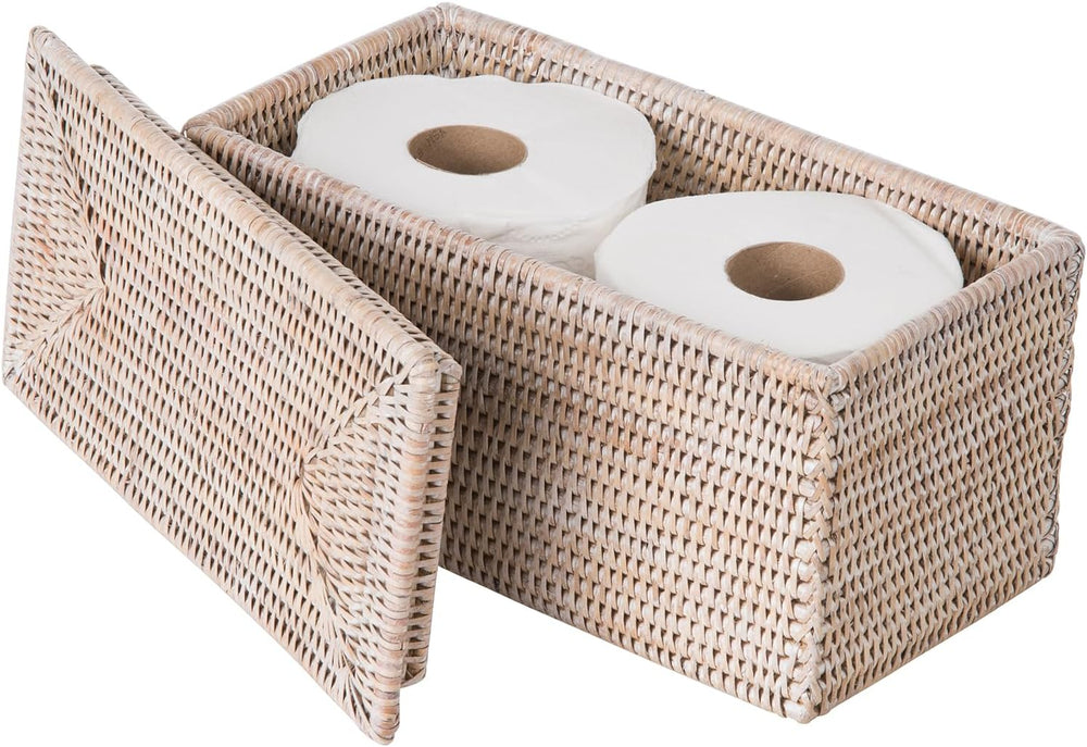 Kouboo La Jolla Rattan Storage Box, Toilet Roll Holder, White Wash