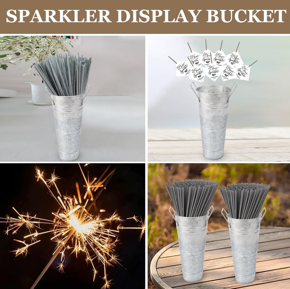 Small Galvanized Flower Buckets, 8 Pack, 10 in Tall, Silver